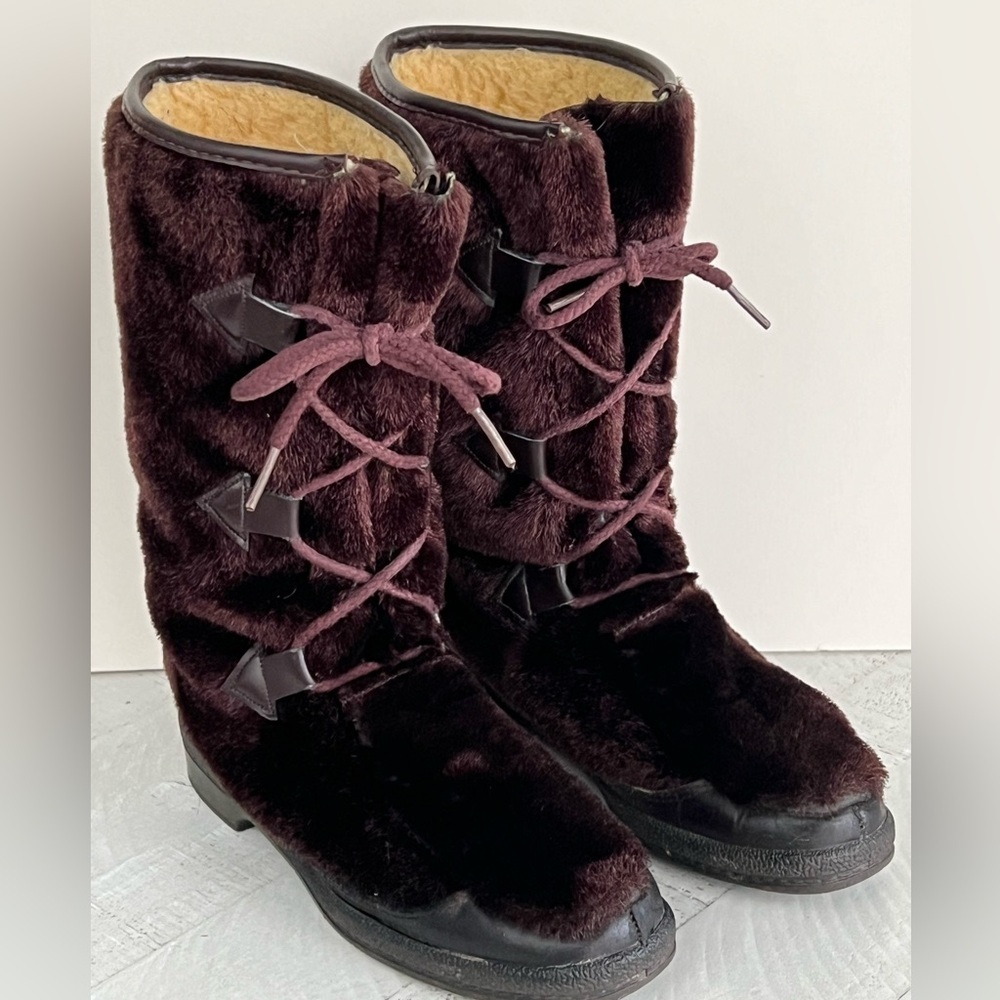 Vintage Fur Snowland 70’s Brown Ski | Snowboots Women’s size 9 Faux Fur